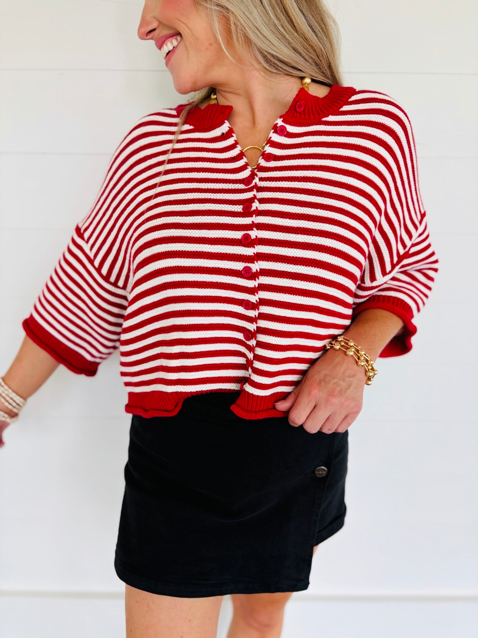 Mollie Cardigan- CRIMSON/OFF WHITE