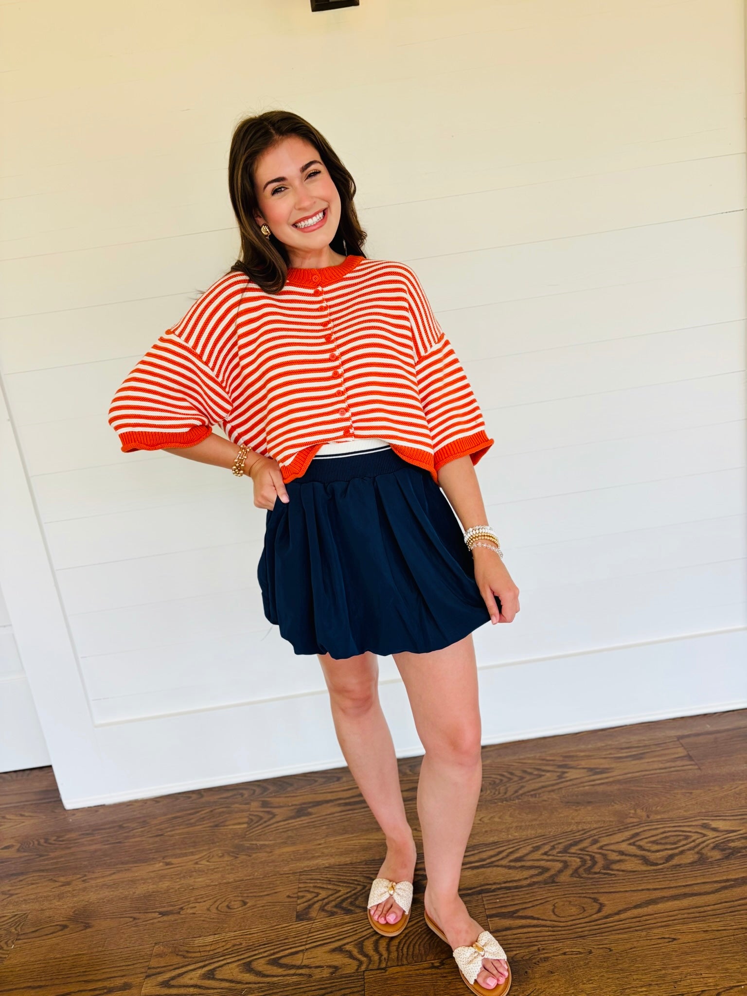 Mollie Cardigan- ORANGE / WHITE