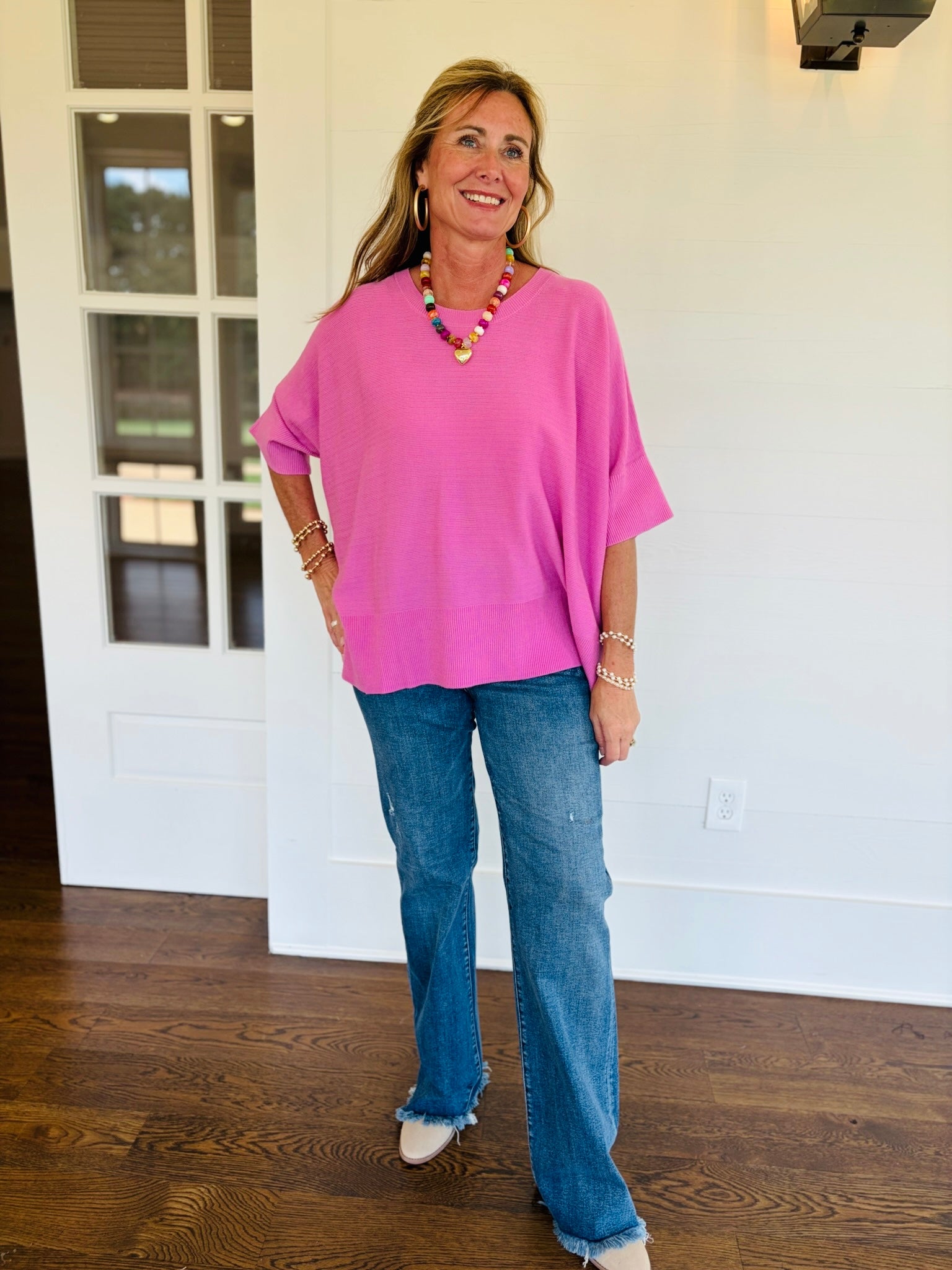 Gina Sweater Top- Pink