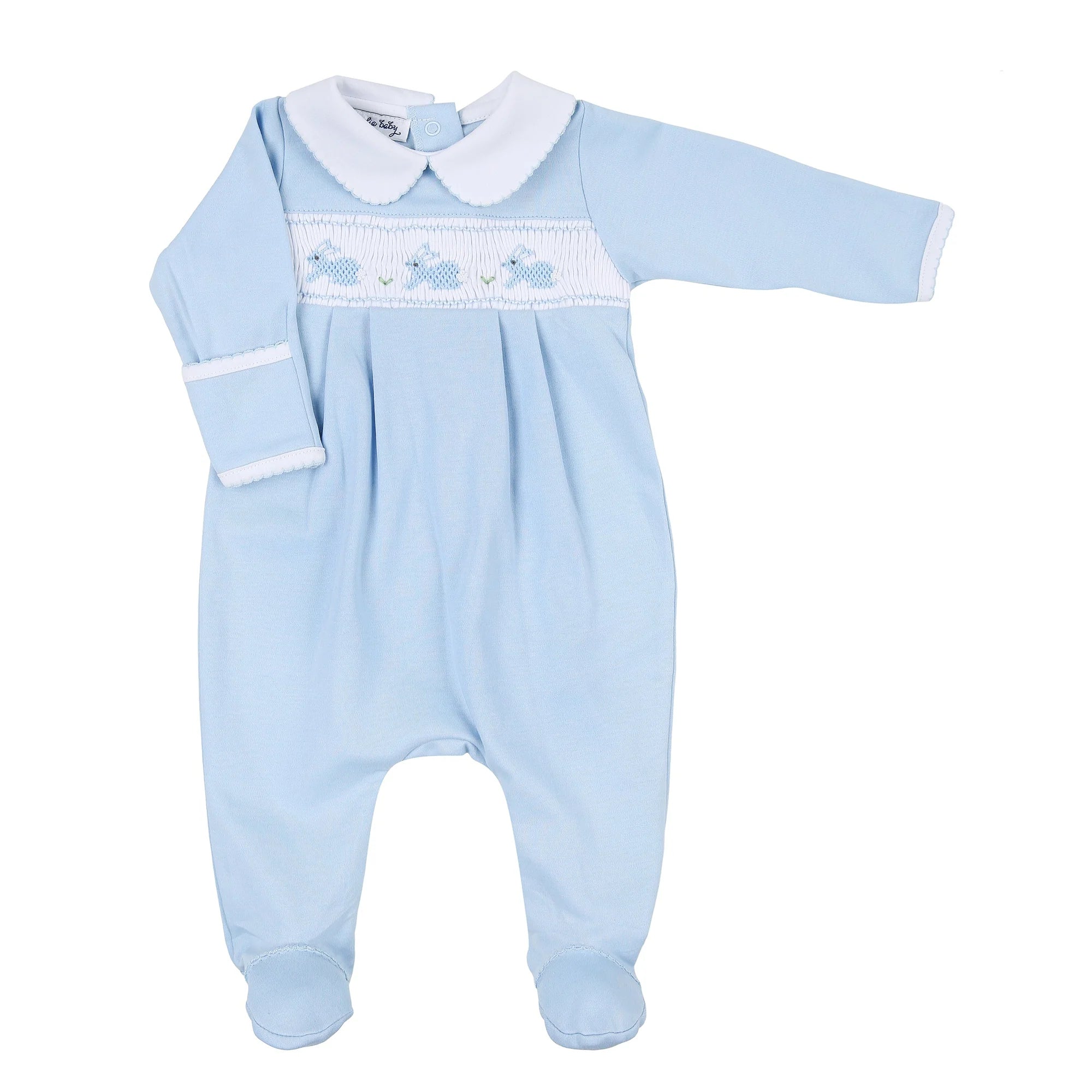 Pastel Bunny Smocked Collared Footie- Blue