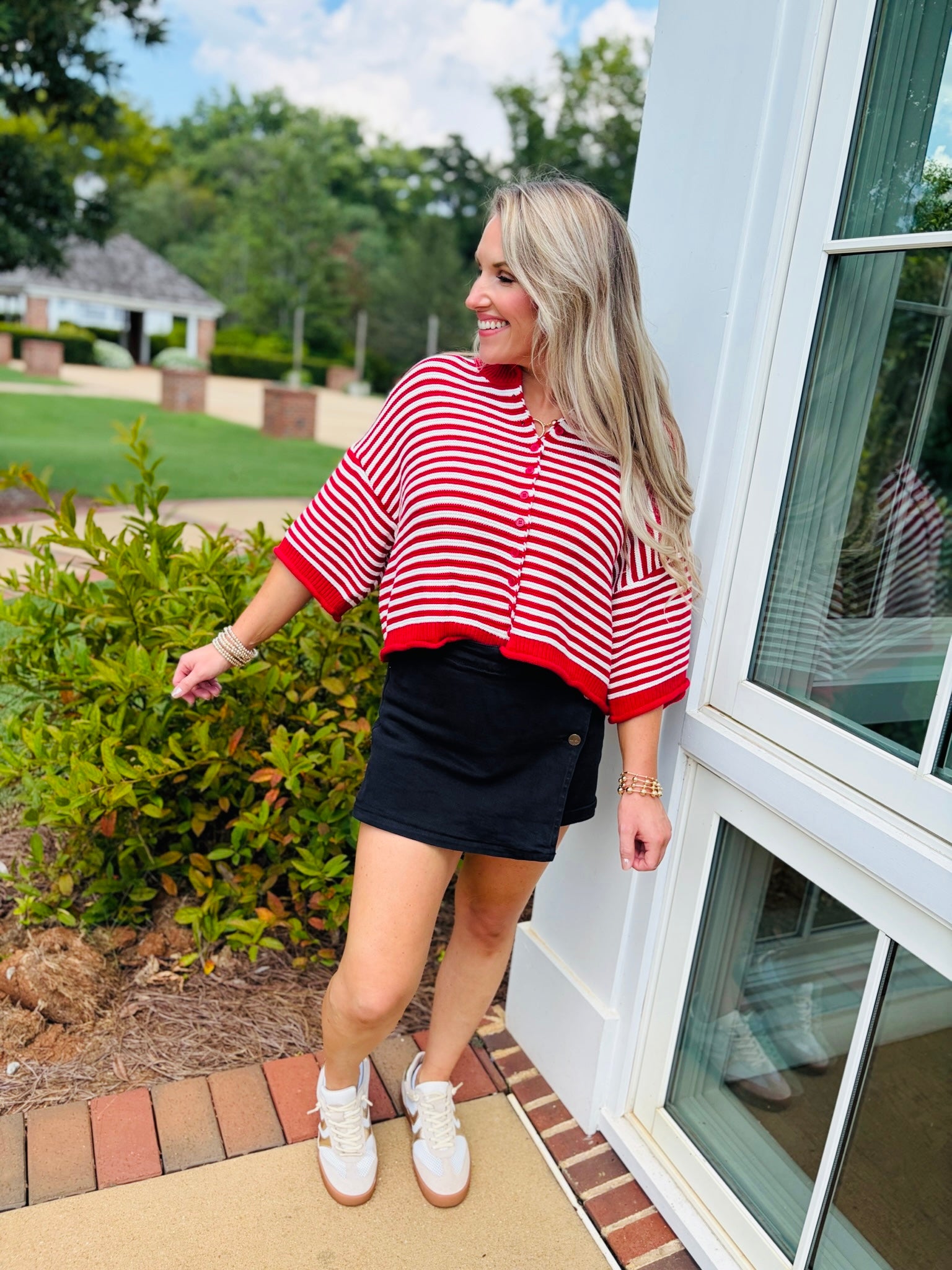 Mollie Cardigan- CRIMSON/OFF WHITE
