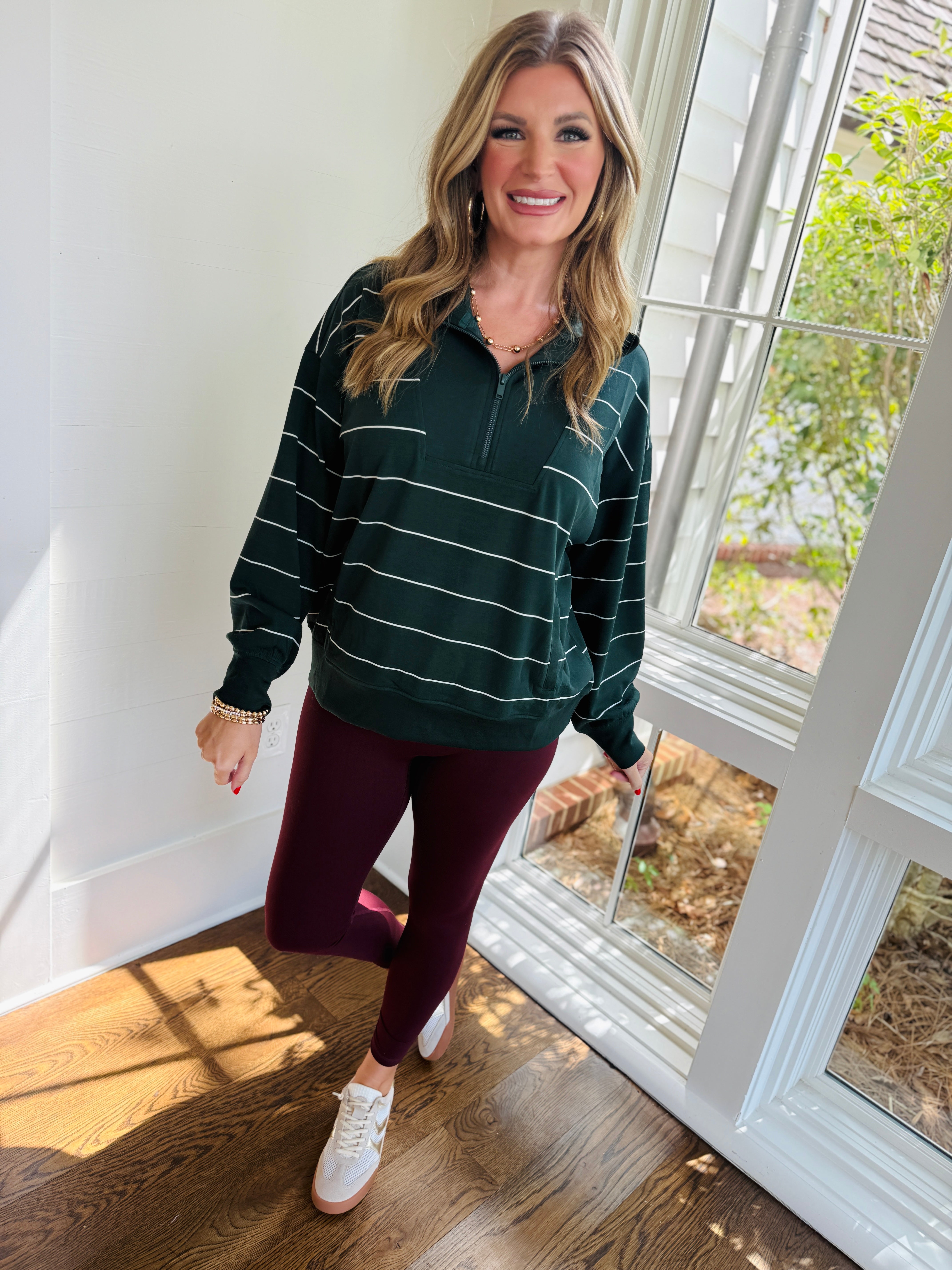 Briella Quarter Zip- hunter dream+cream stripe