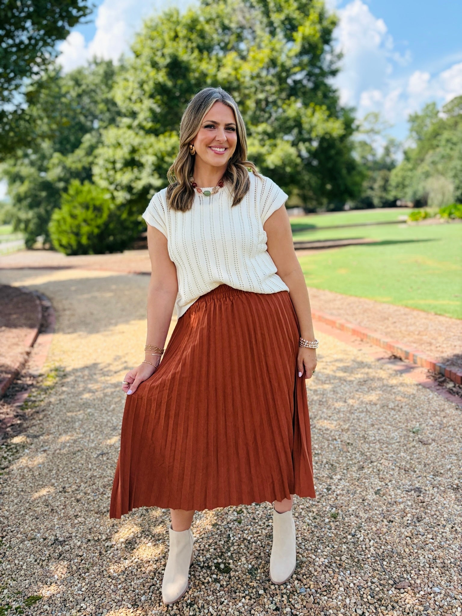 Hollie Pleated Skirt- Rust