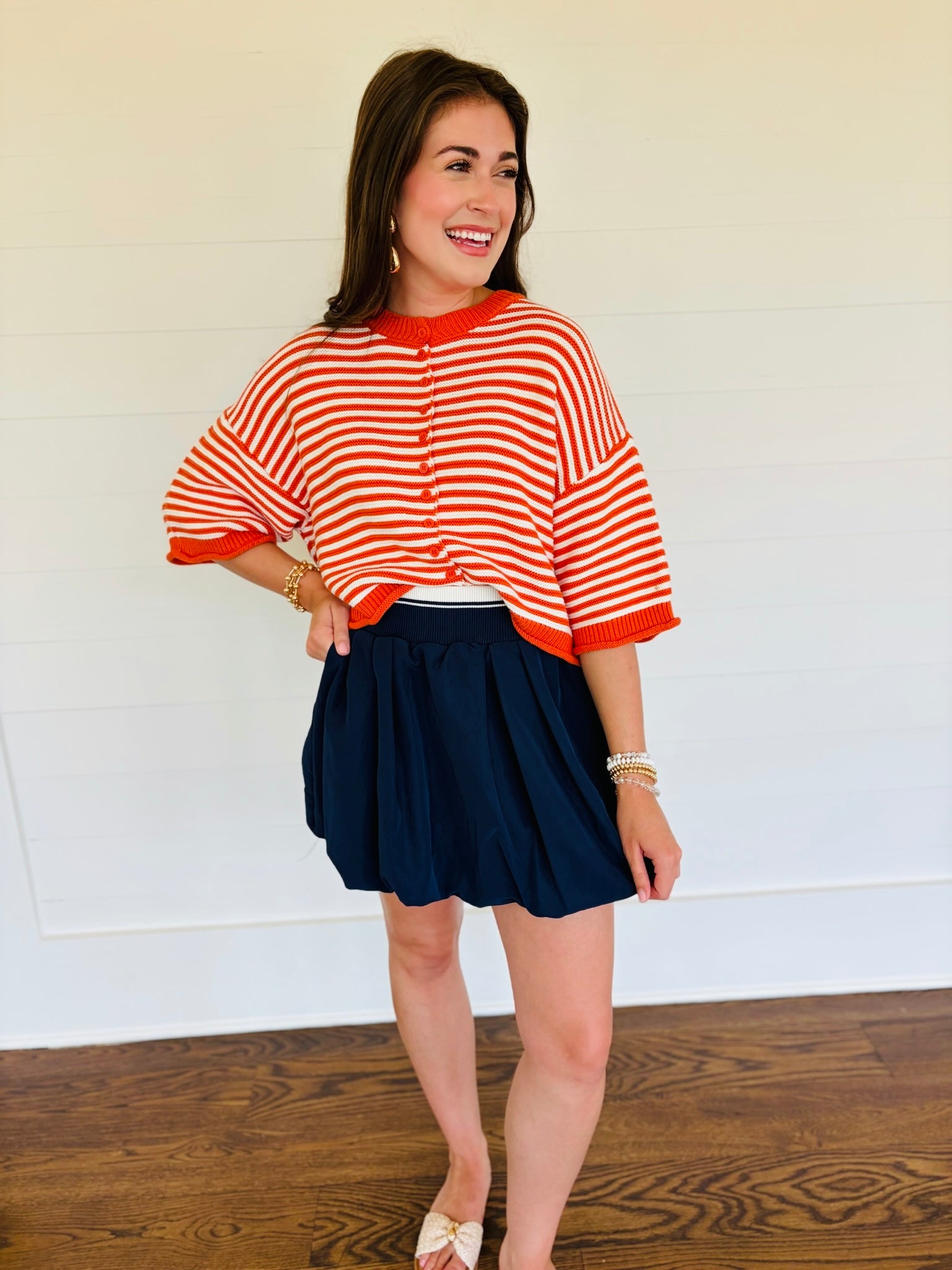 Mollie Cardigan- ORANGE / WHITE