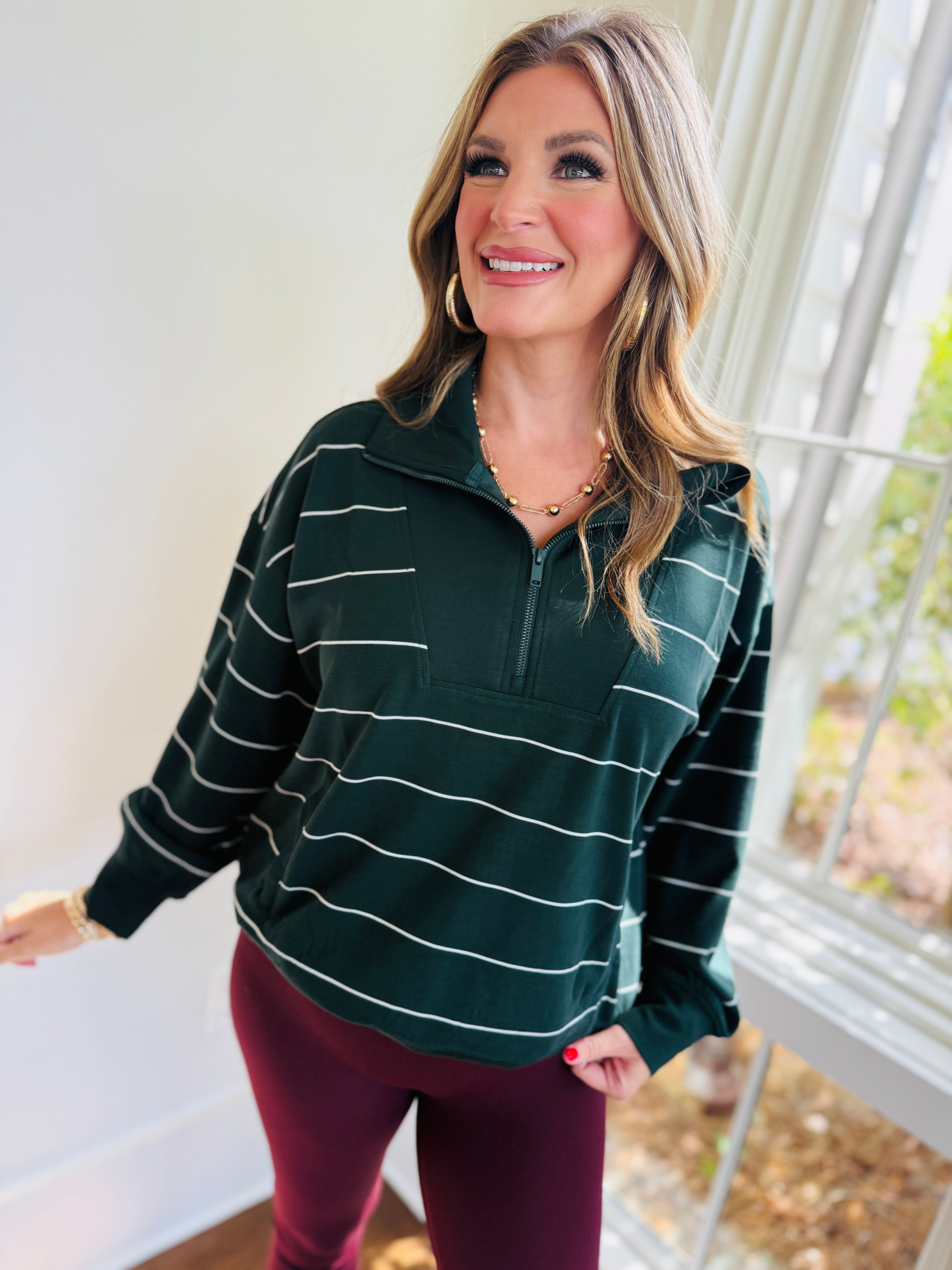 Briella Quarter Zip- hunter dream+cream stripe