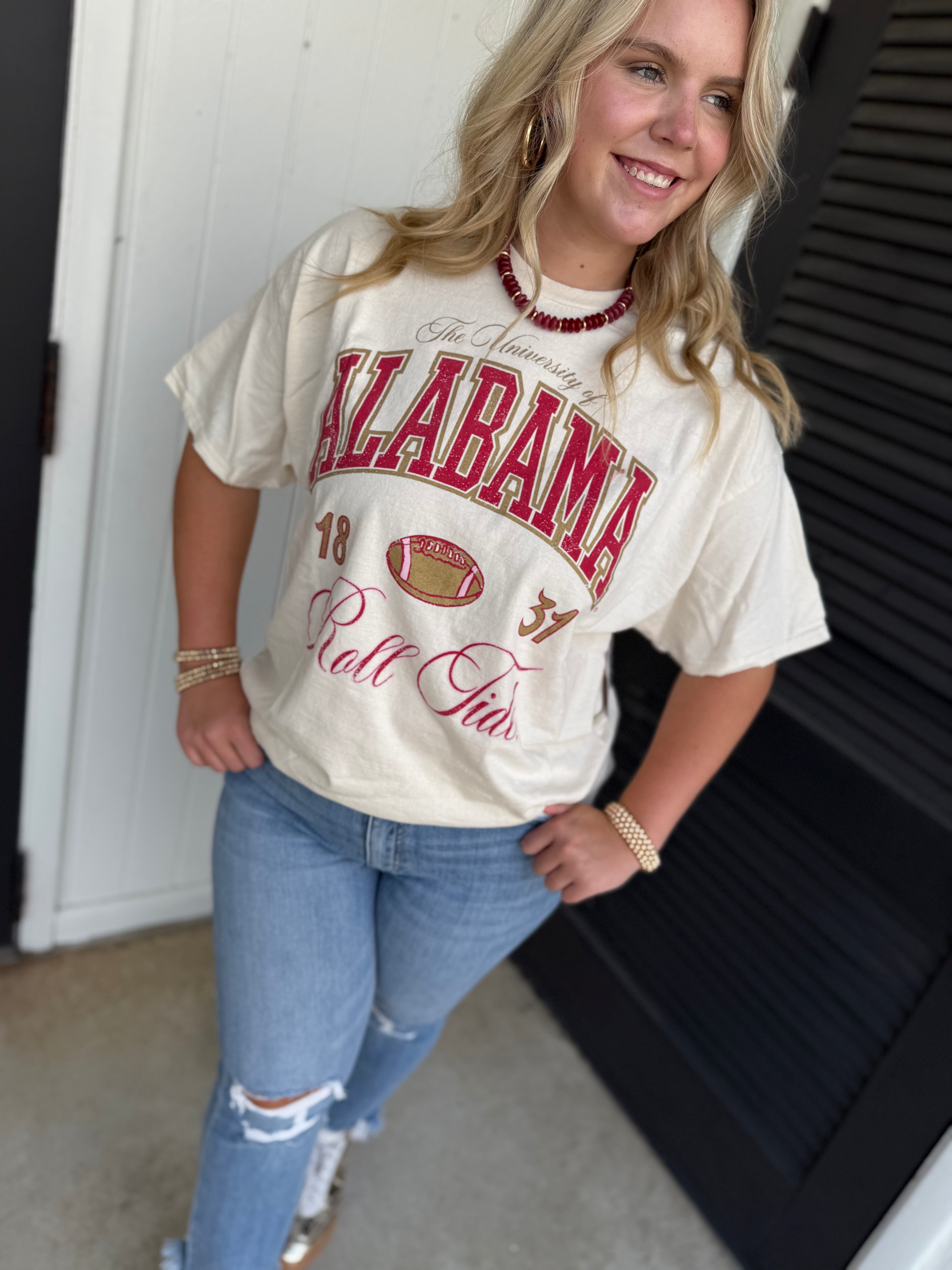 Alabama Crimson Tide Wave Arch Off White Thrifted Tee