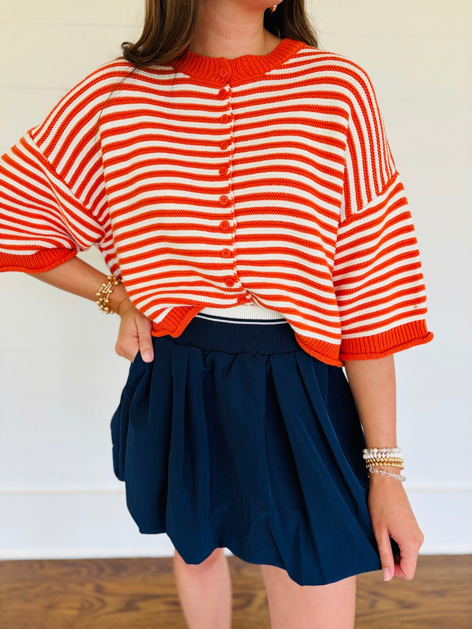 Mollie Cardigan- ORANGE / WHITE