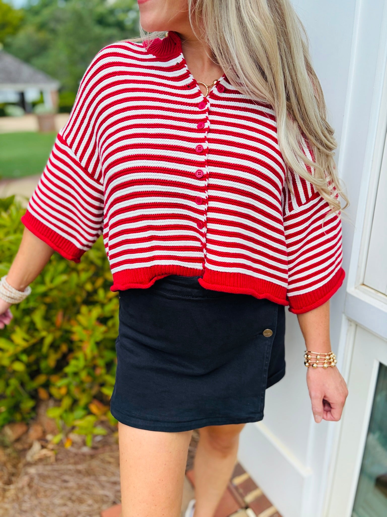 Mollie Cardigan- CRIMSON/OFF WHITE