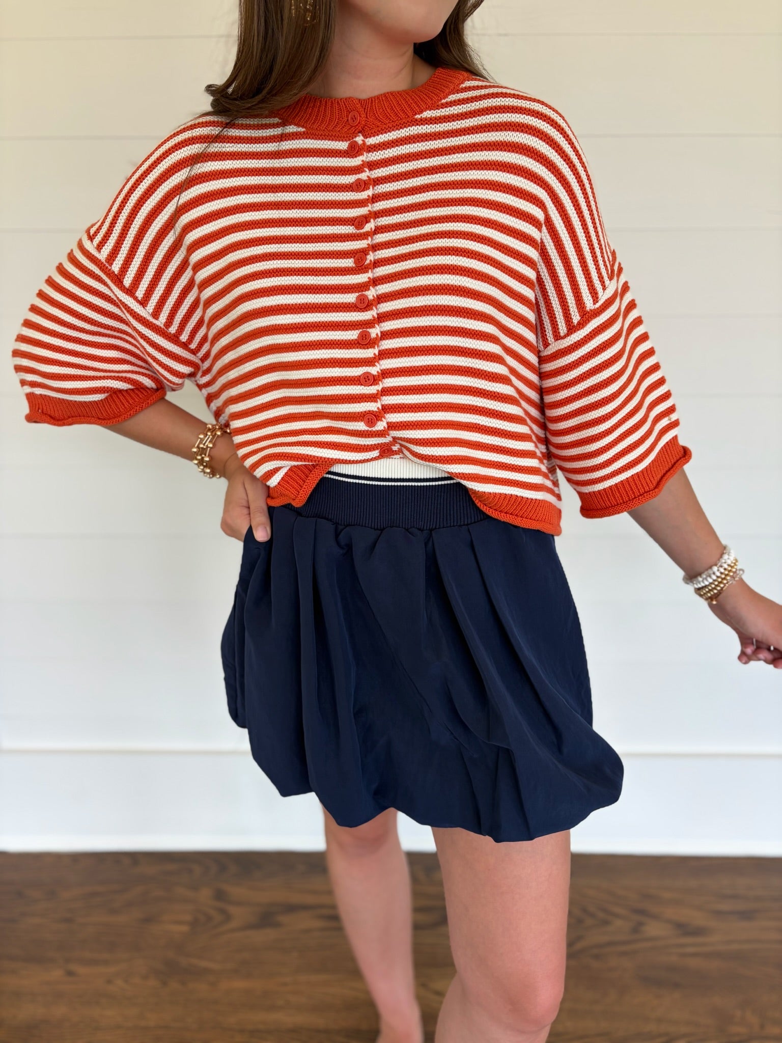 Mollie Cardigan- ORANGE / WHITE