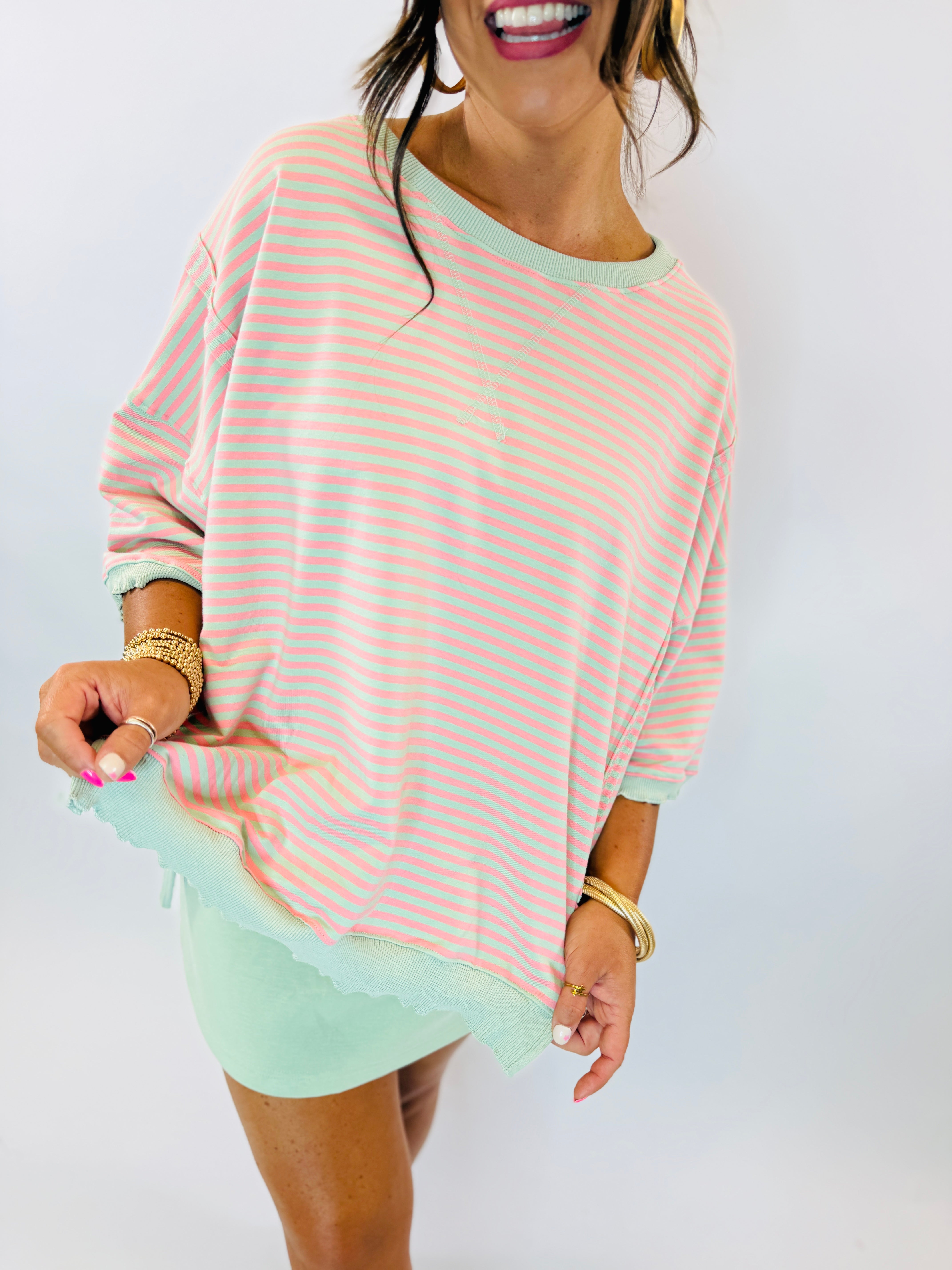 Deborah Oversized Top- Sage/Pink