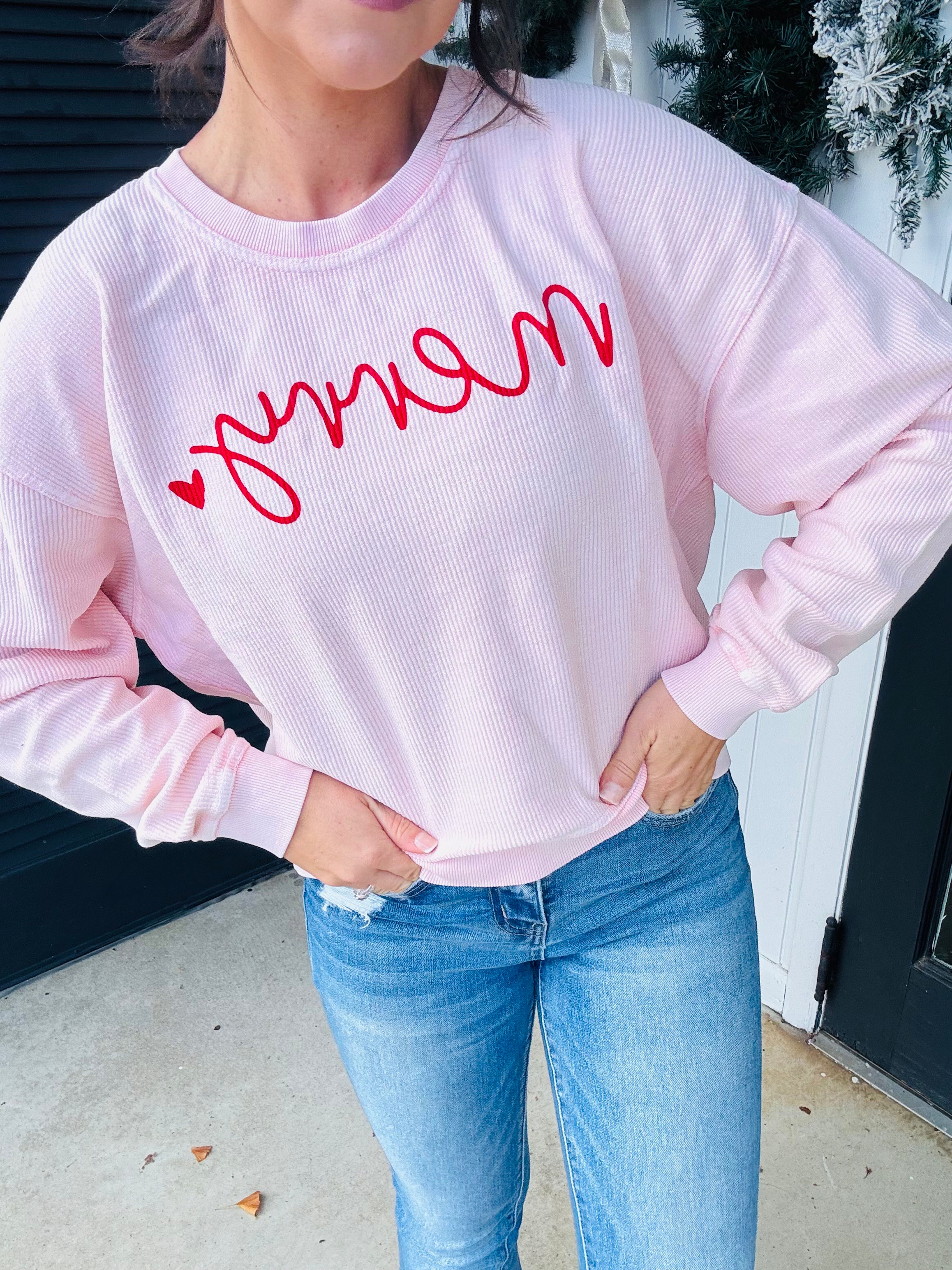 Merry-Heart Cropped Thermal Vintage Pullover