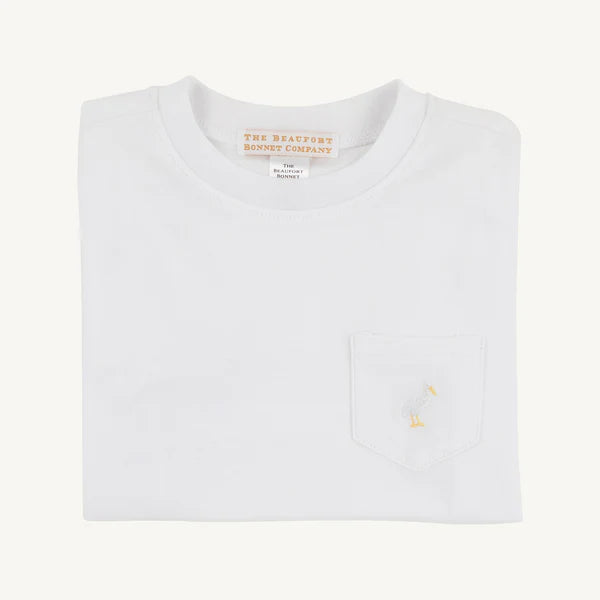 White crewneck t-shirt with chest pocket and small embroidered detail for baby