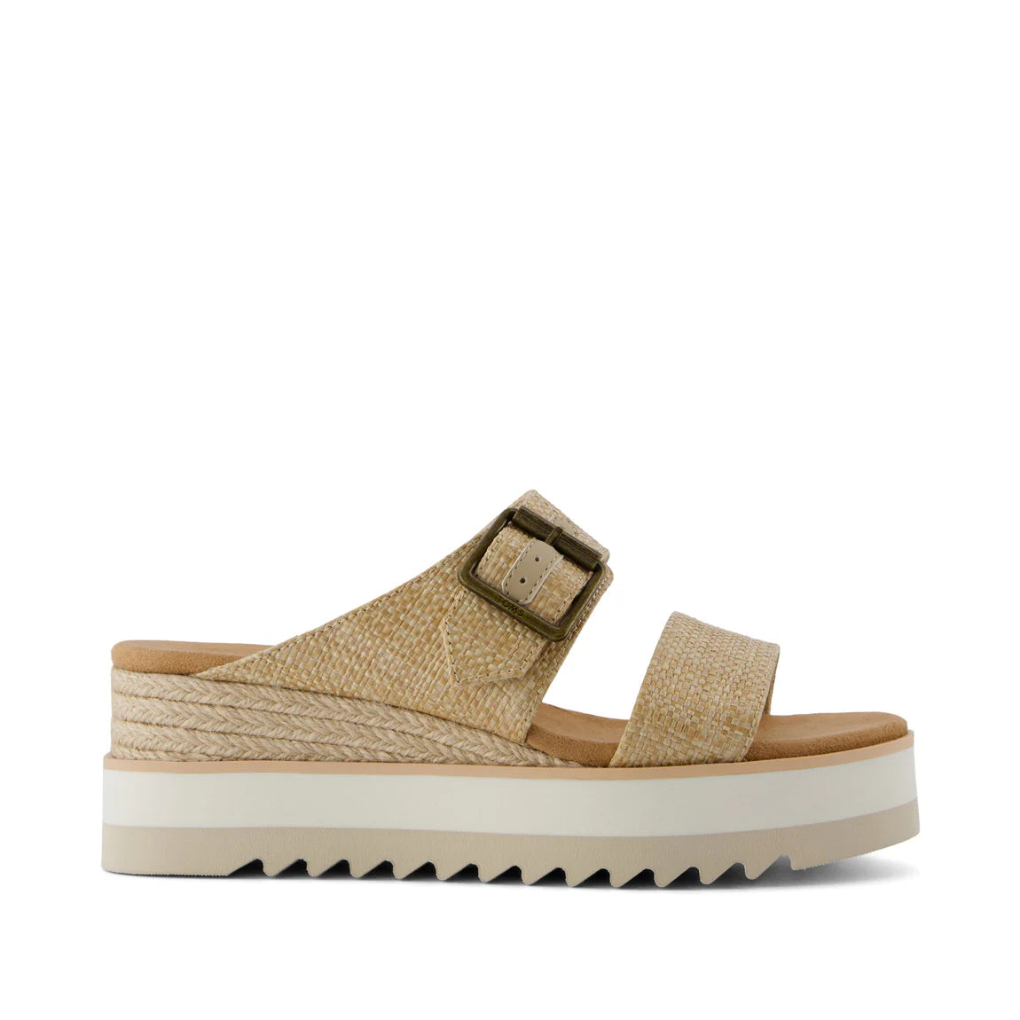 Beige woven Diana wedge mule sandal with buckle strap and platform espadrille sole