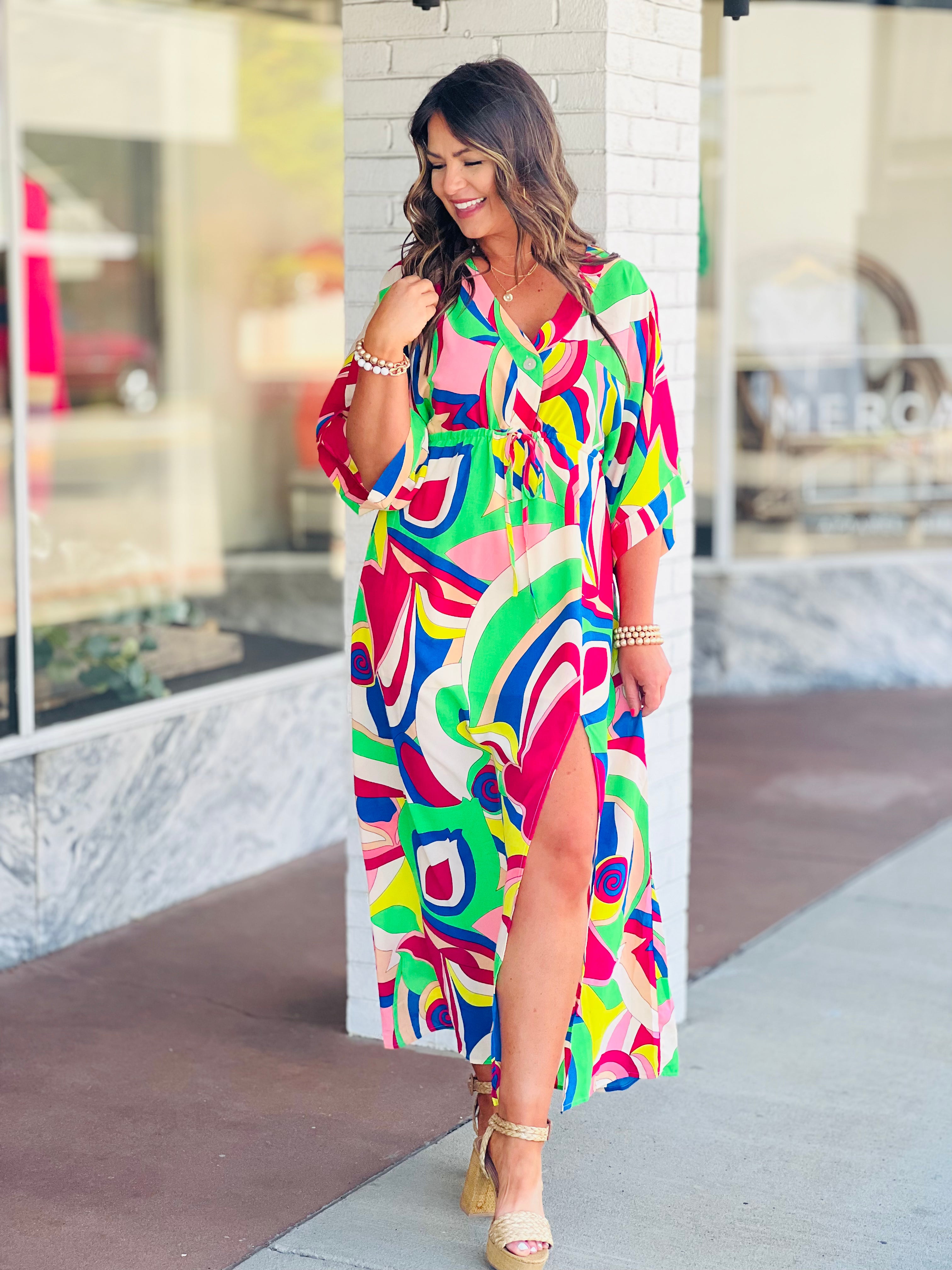 Printed Drawstring Maxi Dress FINAL SALE SHOP THE MERC