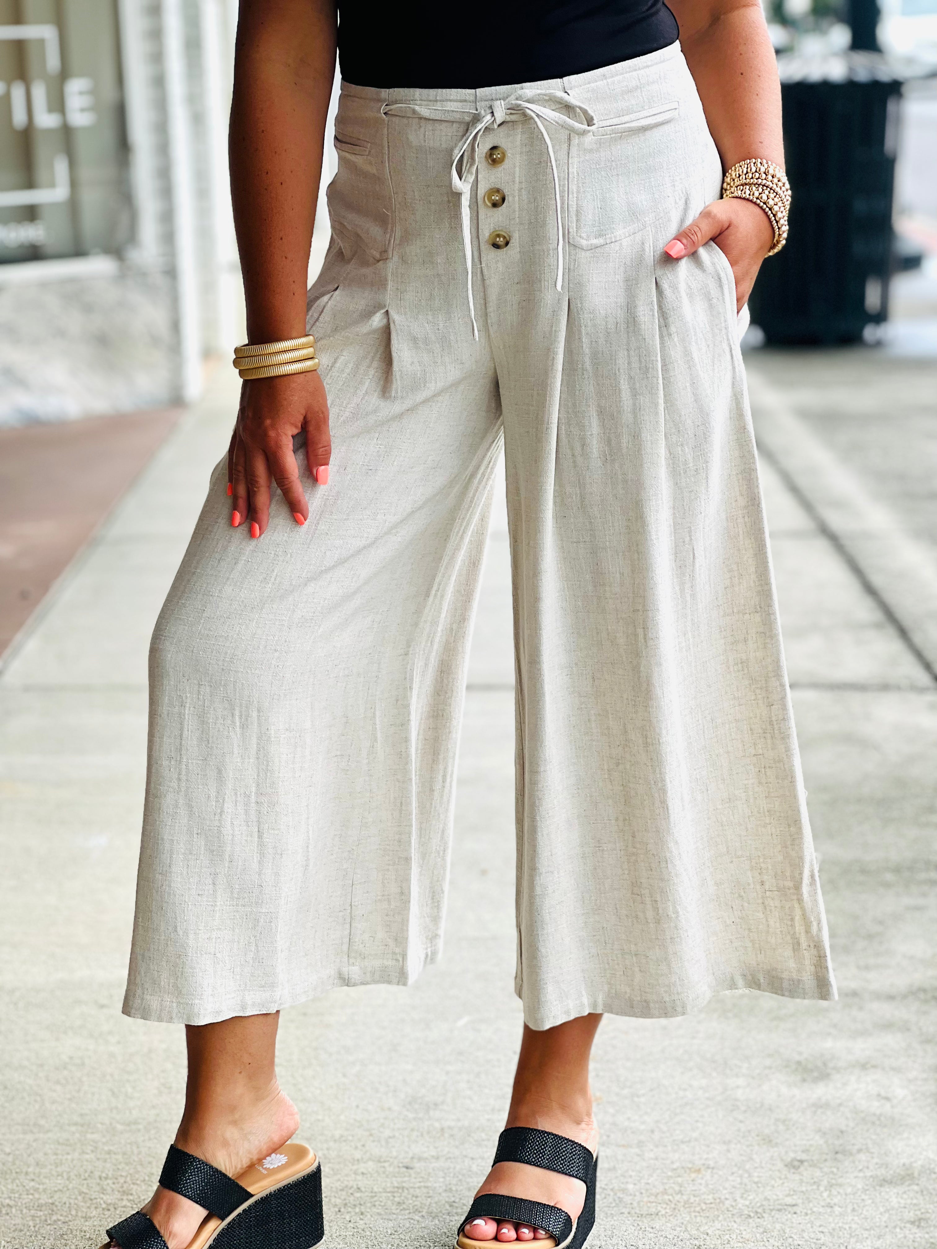 Oatmeal Linen Gaucho Pants