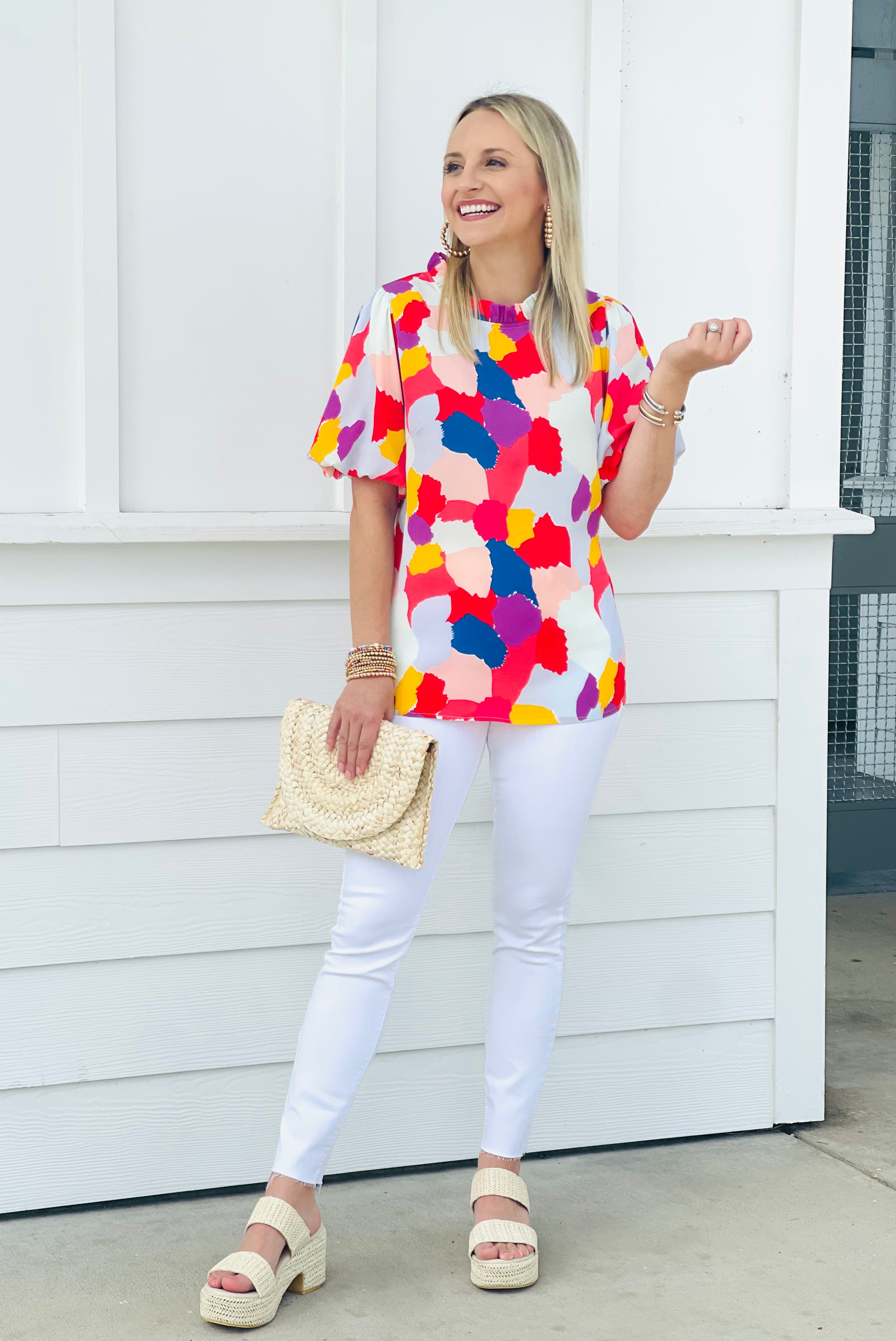 Colorful Print Mock Neck Top FINAL SALE SHOP THE MERC