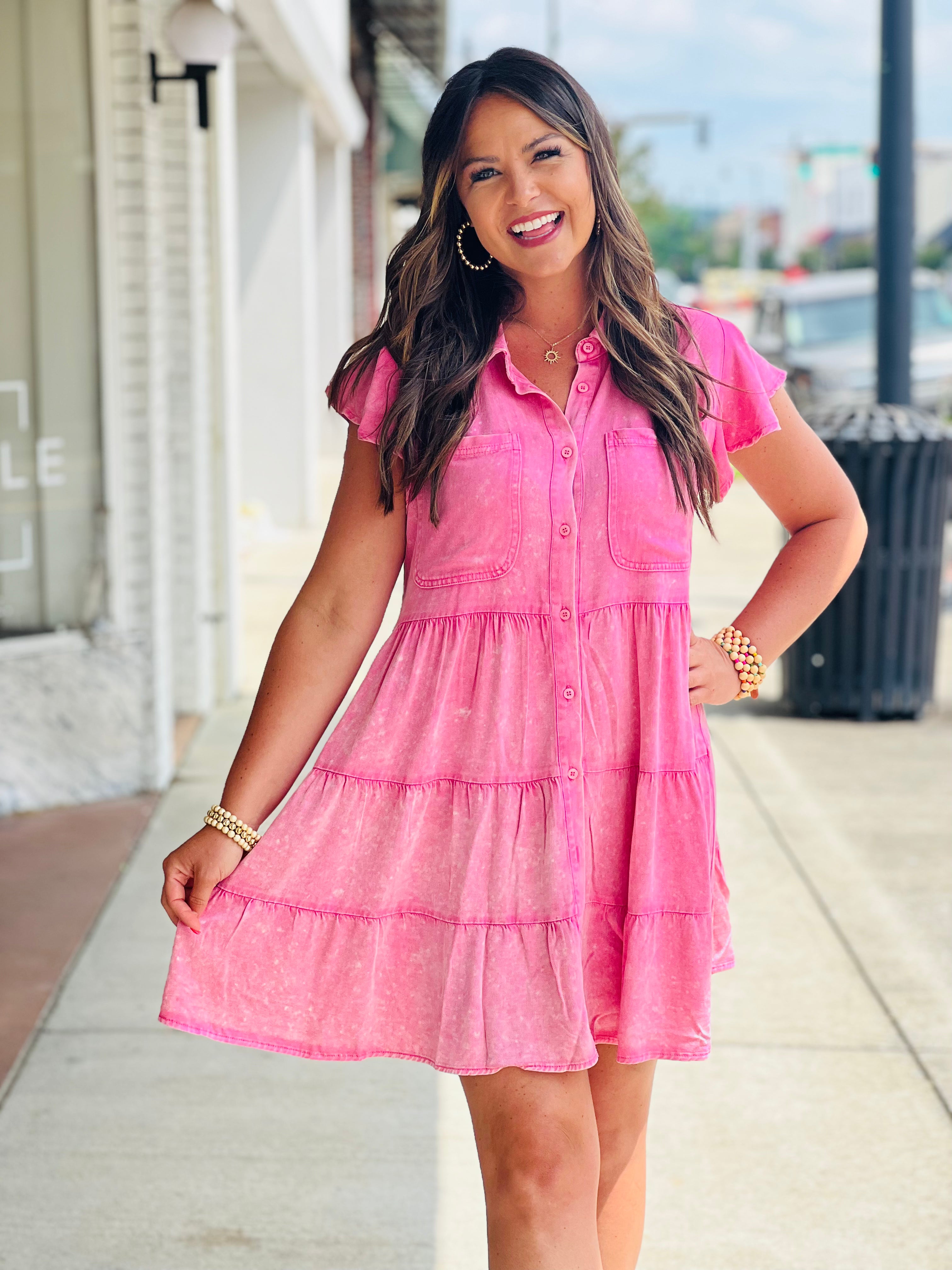 Mineral Washed Pink Button Up Dress FINAL SALE SHOP THE MERC