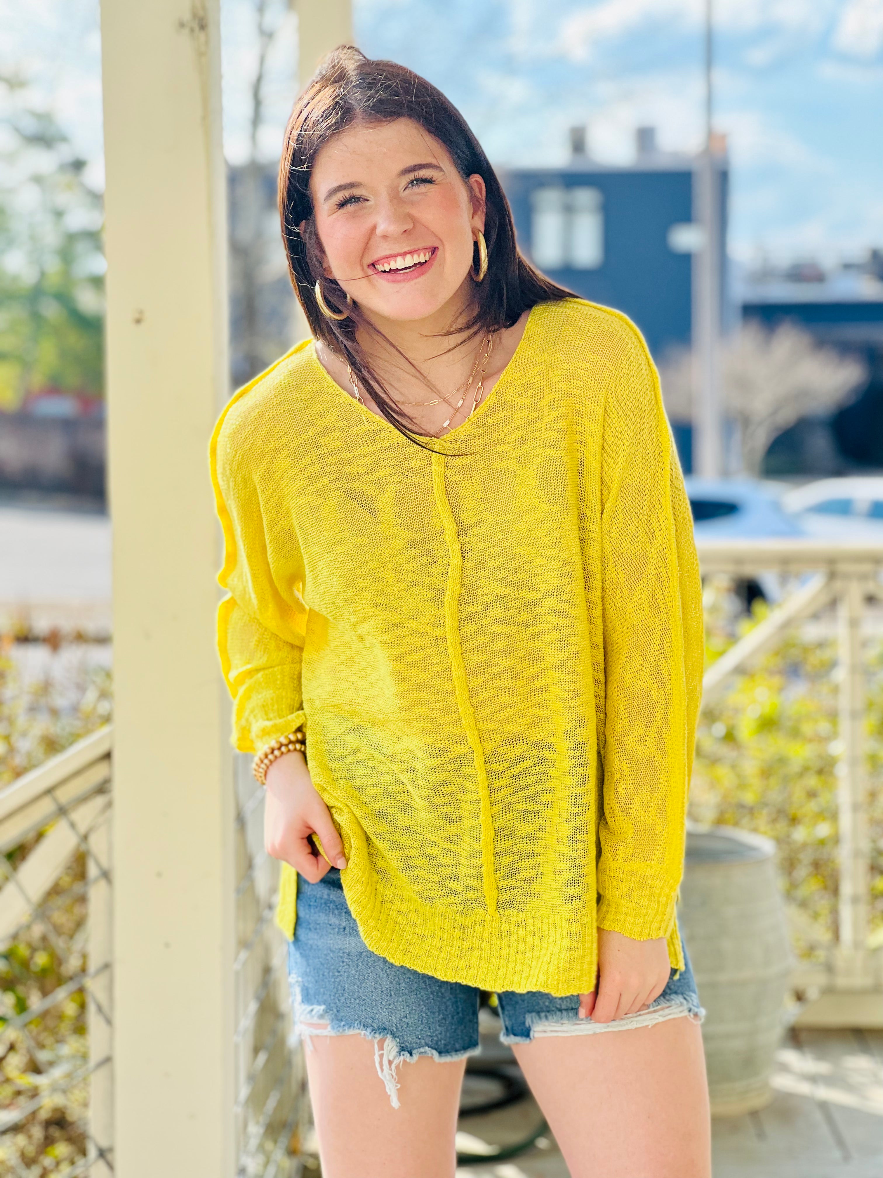 Dolman Long Sleeve Sweater - Yellow - SALE