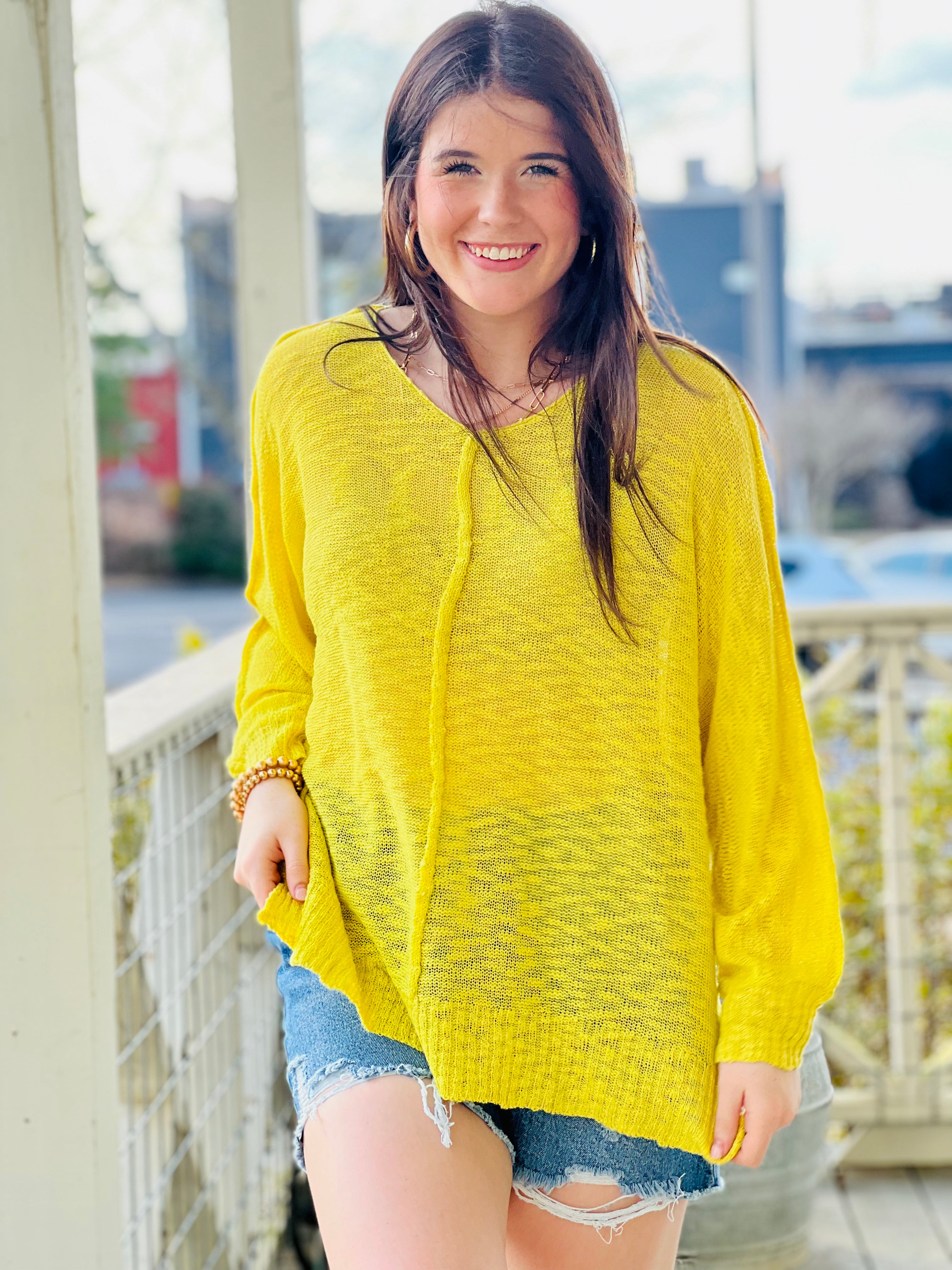 Dolman Long Sleeve Sweater - Yellow - SALE