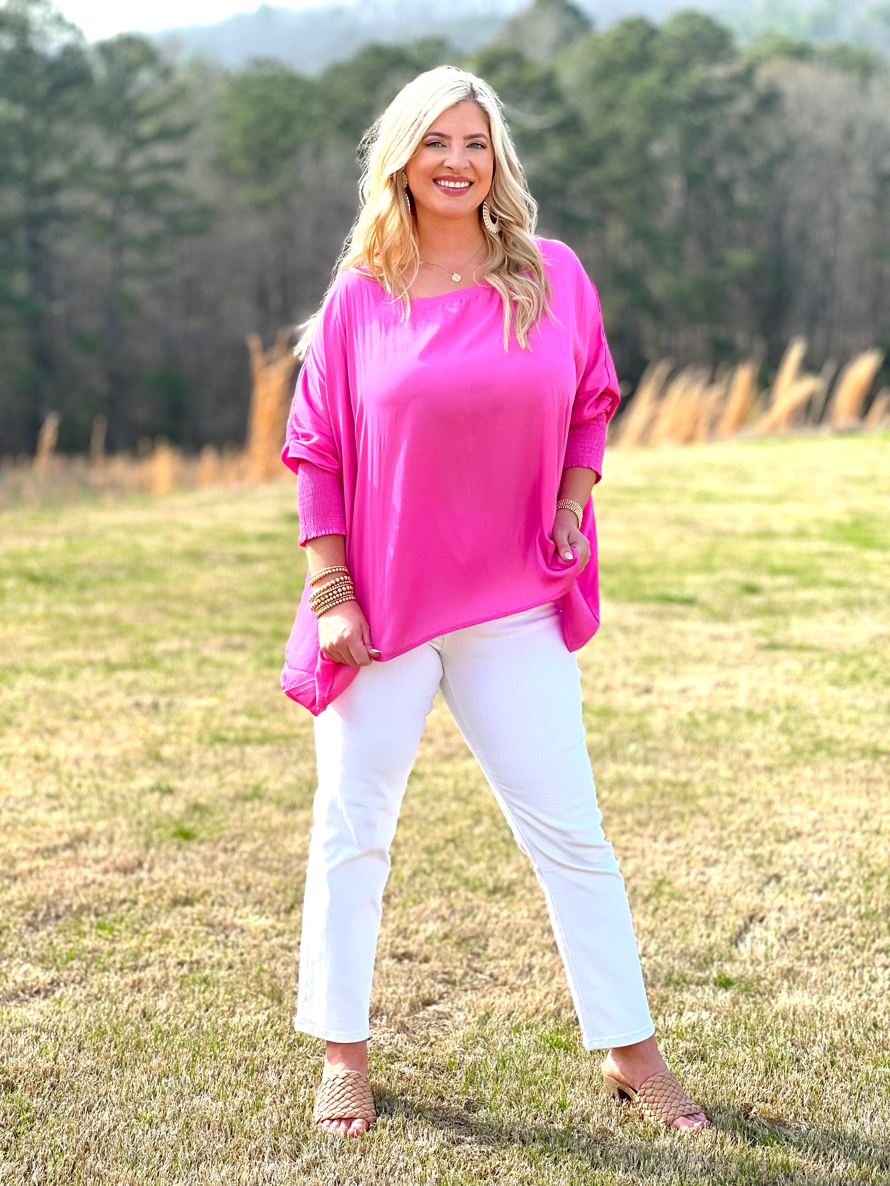 Dolman Top with Smocked Cuffs - Candy Pink - FINAL SALE