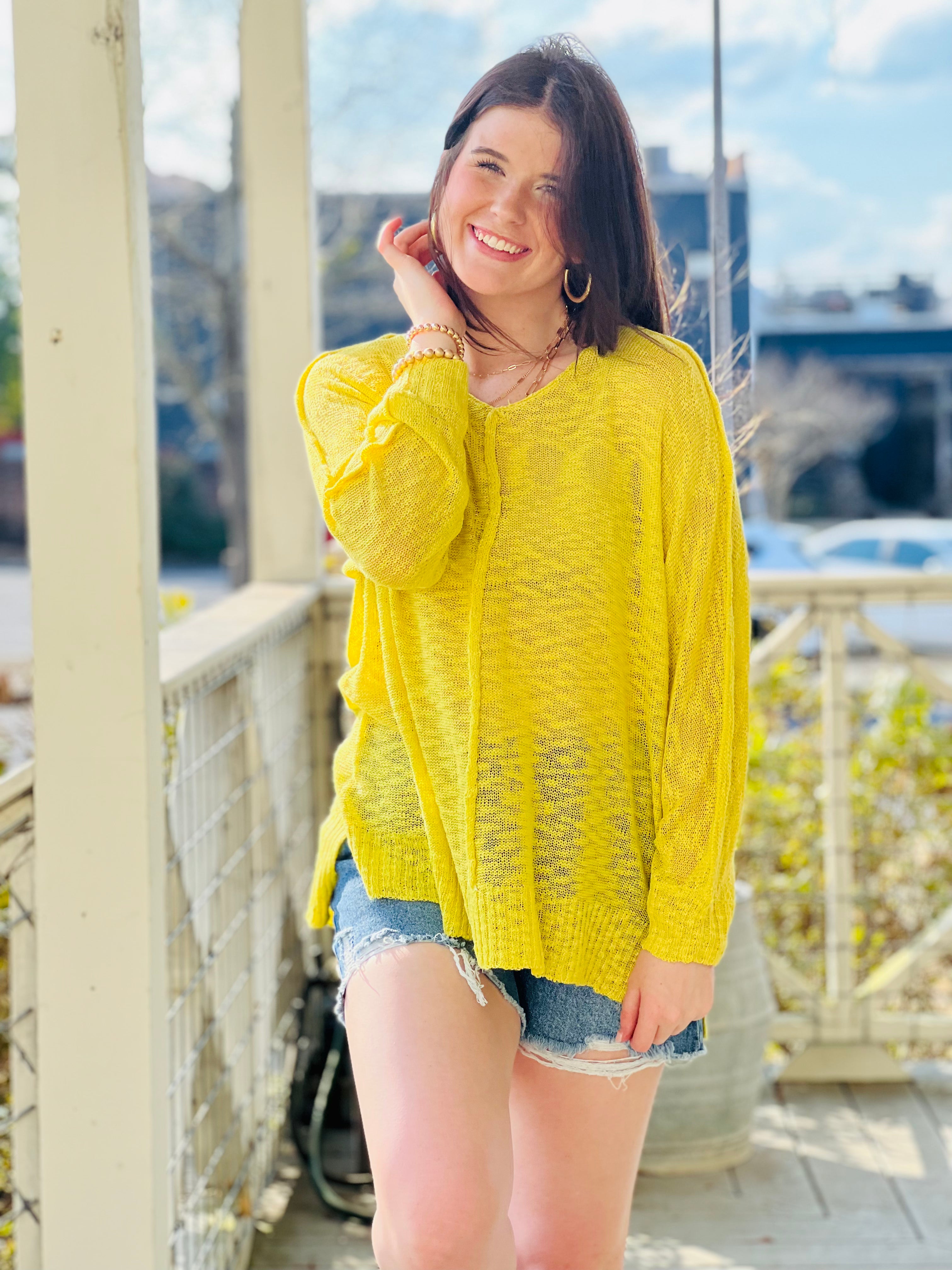 Dolman Long Sleeve Sweater - Yellow - SALE